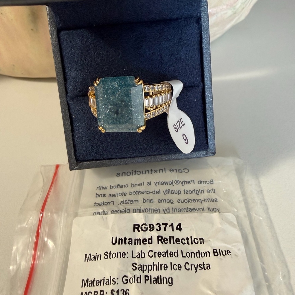 “Untamed Reflection” RG93714 Gold Plated Blue Sapphire Ring